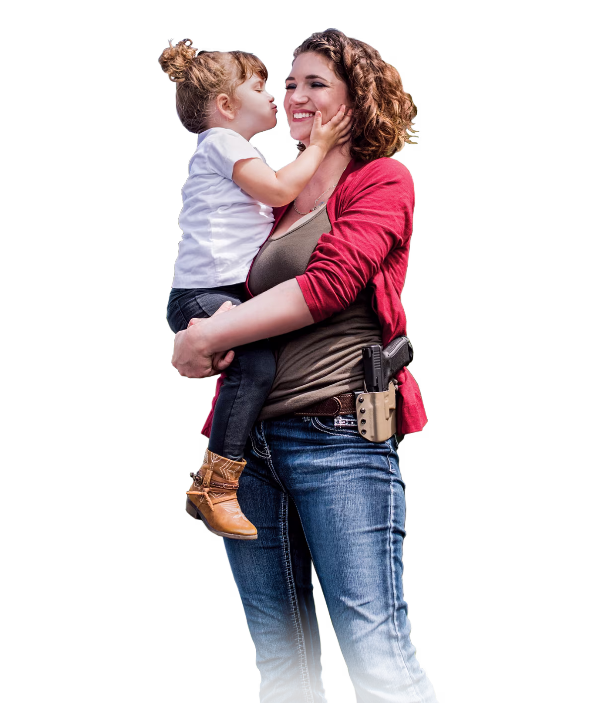woman carrying a concealed pistol while holding her child